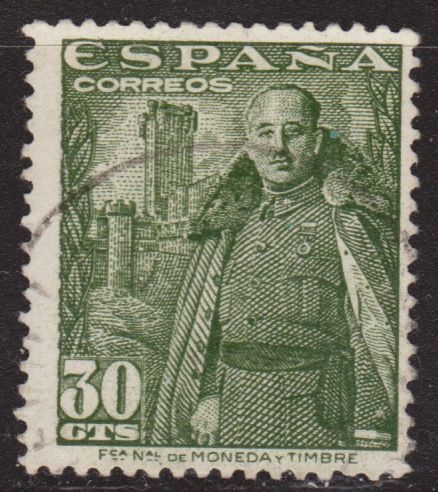 España 1948 Edifil 1025 Sello º General Francisco Franco Bahamonde (1892-1975) y Castillo de la Mota 30c Spain Stamps Timbre Espagne Briefmarke Spanien Francobolli Spagna Postimerkkejä Espanja Postzegels Spanje
